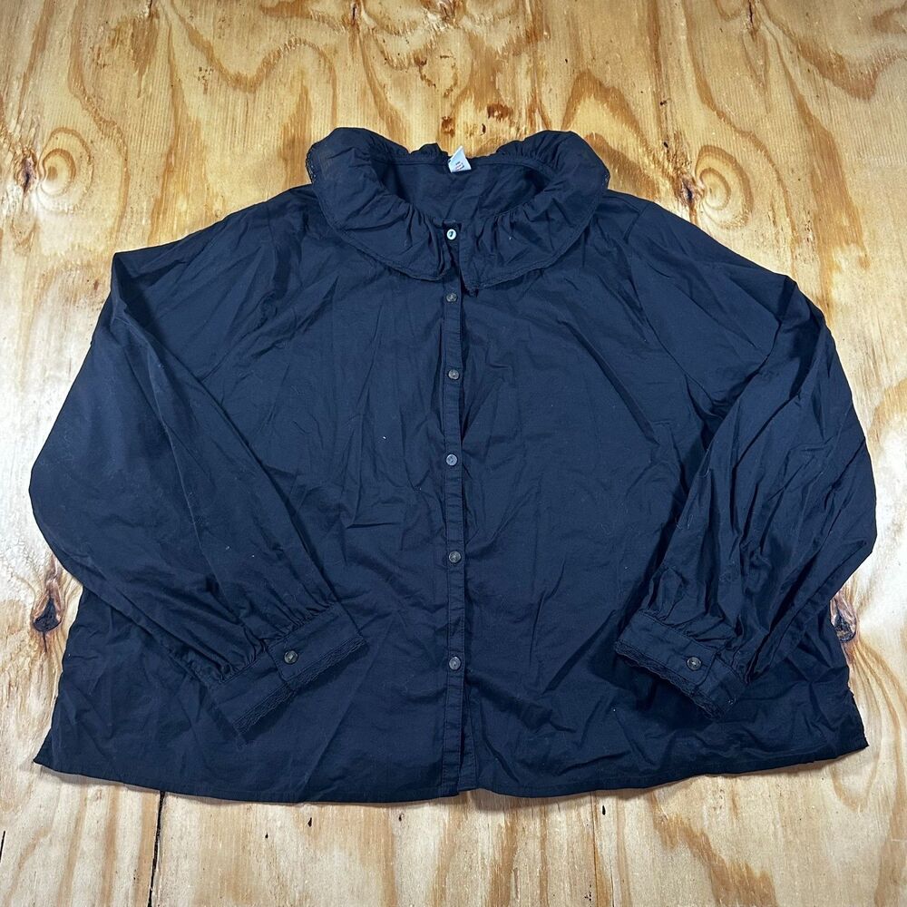 Old Navy Black 100% Cotton Ruffle Collar Blouse - Size XL